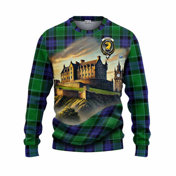 Haldane Tartan Family Crest Knitted Sweater with Scottish Ancient Castle Style Unisex - Tartan Vibes Clothing