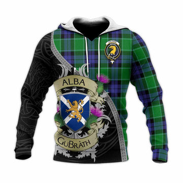 Haldane Tartan Family Crest Knitted Hoodie Lion Rampant Royal Thistle Shield Celtic Inspired Unisex Knitted Pullover Hoodie - Tartan Vibes Clothing