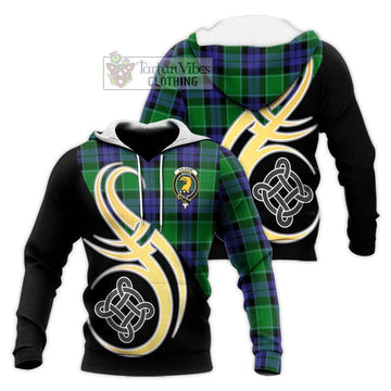 Haldane Tartan Knitted Hoodie with Family Crest and Celtic Symbol Style Unisex Knitted Pullover Hoodie - Tartan Vibes Clothing