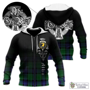 Haldane Tartan Knitted Hoodie Featuring Alba Gu Brath Family Crest Celtic Inspired Unisex - Tartan Vibes Clothing