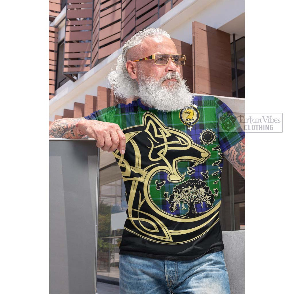Haldane Tartan Cotton T-shirt with Family Crest Celtic Wolf Style Men's Shirt - Tartan Vibes Clothing
