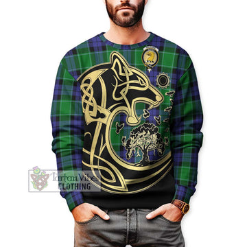 Haldane Tartan Sweatshirt with Family Crest Celtic Wolf Style Unisex - Tartan Vibes Clothing