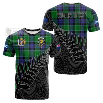 Tartan Vibes Clothing Haldane Crest Tartan Cotton T-shirt with New Zealand Silver Fern Half Style
