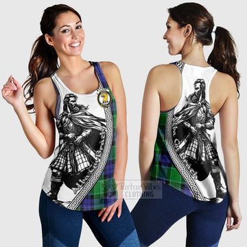 Haldane Tartan Clan Crest Women's Racerback Tanks with Highlander Warrior Celtic Style 4XL - Tartan Vibes Clothing