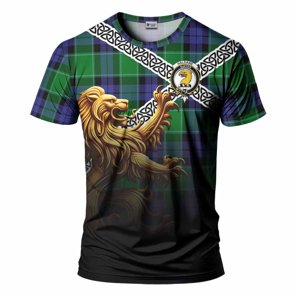 Haldane Crest Tartan T-Shirt with Golden Lion Emblem Celtic Style Kid's Shirt - Tartan Vibes Clothing