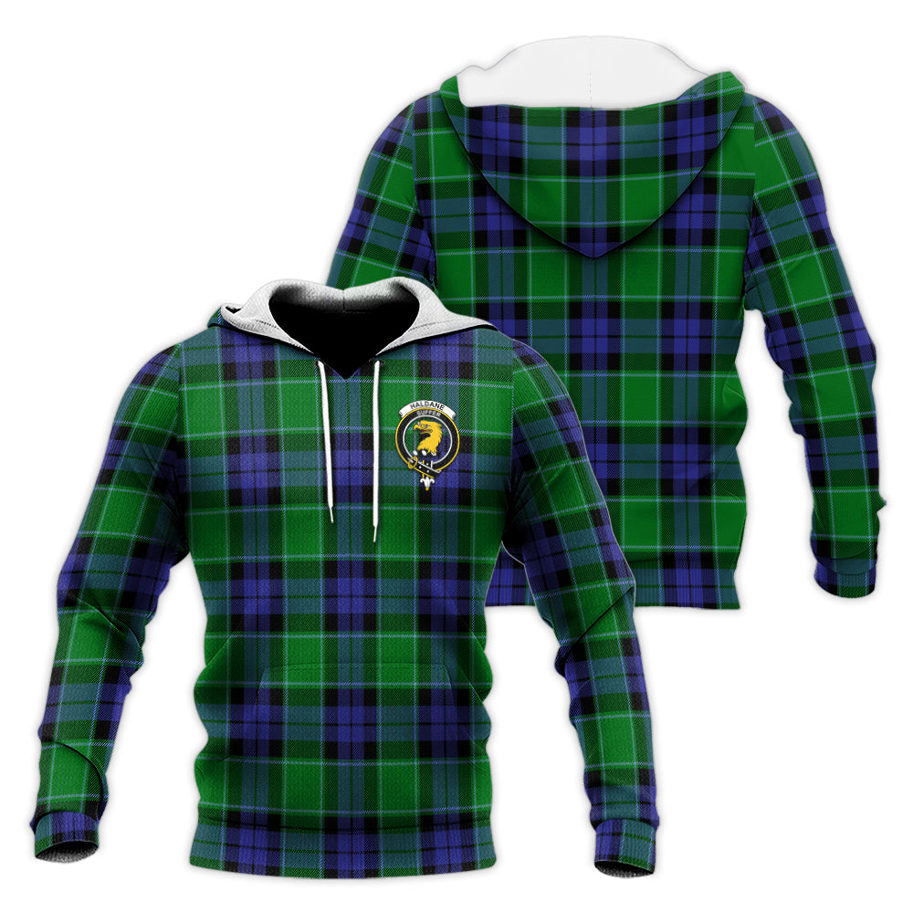 Haldane Tartan Knitted Hoodie with Family Crest Unisex Knitted Pullover Hoodie - Tartan Vibes Clothing