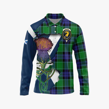 Haldane Tartan Family Crest Long Sleeve Polo Shirt Scottish Thistle Celtic Inspired Unisex - Tartan Vibes Clothing