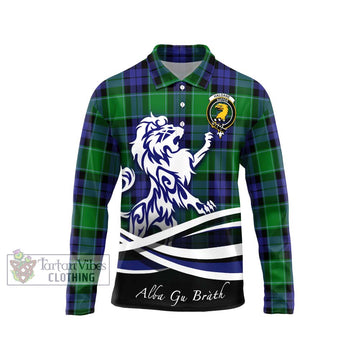 Haldane Tartan Long Sleeve Polo Shirt with Alba Gu Brath Regal Lion Emblem Unisex - Tartan Vibes Clothing