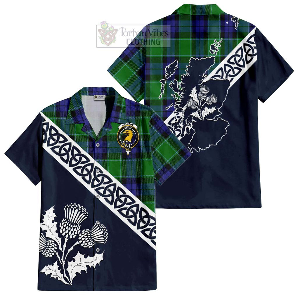 Haldane Tartan Hawaiian Shirt Featuring Thistle and Scotland Map Kid - Tartan Vibes Clothing