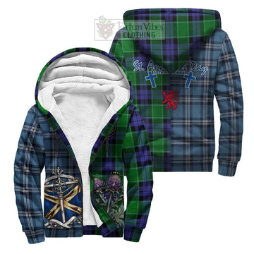 Haldane Tartan Sherpa Hoodie Happy St. Andrew's Day Half Tartan Style Unisex S - Tartan Vibes Clothing