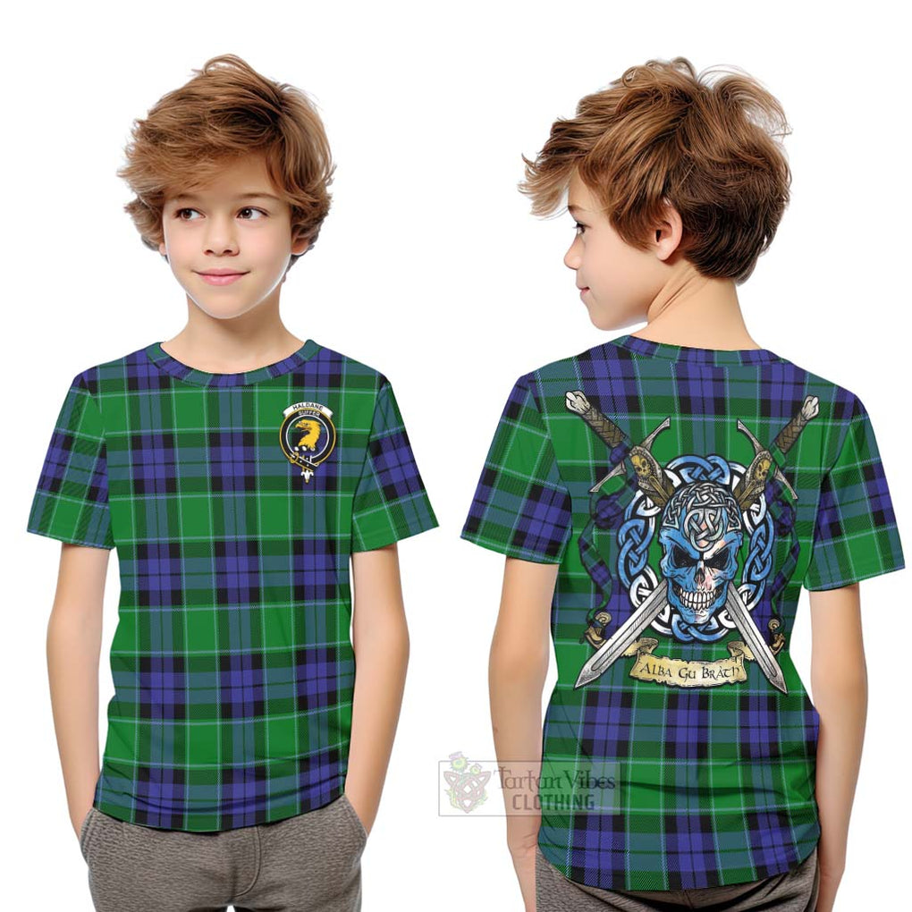 Haldane Tartan Kid T-Shirt with Family Crest Celtic Skull Style Youth XL Size14 - Tartan Vibes Clothing