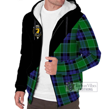 Haldane Tartan Sherpa Hoodie with Family Crest and Military Logo Style Unisex S - Tartan Vibes Clothing