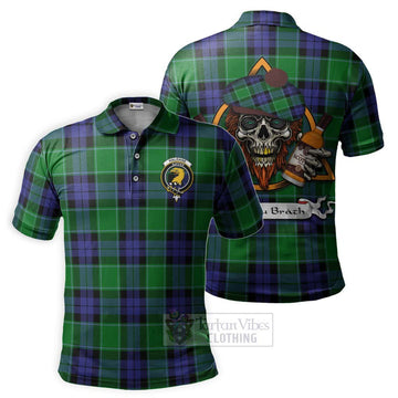 Haldane Tartan Polo Shirt with Family Crest and Bearded Skull Holding Bottles of Whiskey Kid - Tartan Vibes Clothing