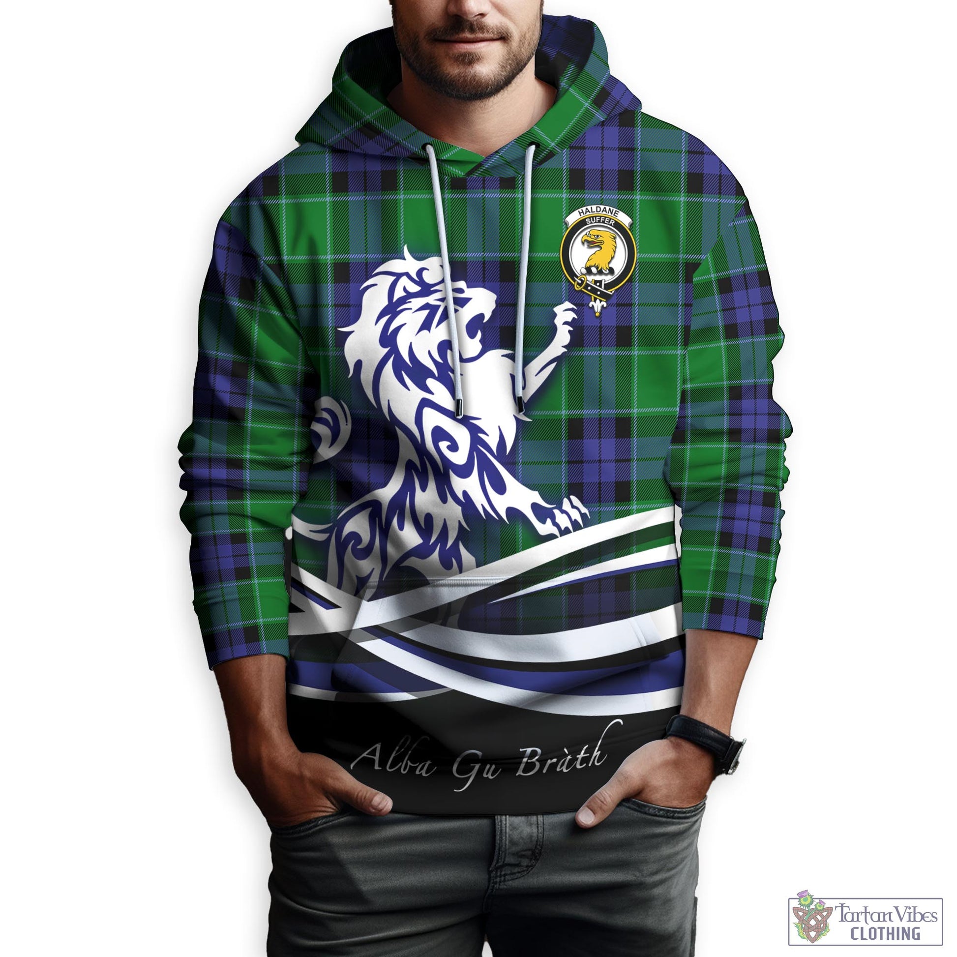 Haldane Tartan Hoodie with Alba Gu Brath Regal Lion Emblem Zip Hoodie - Tartan Vibes Clothing