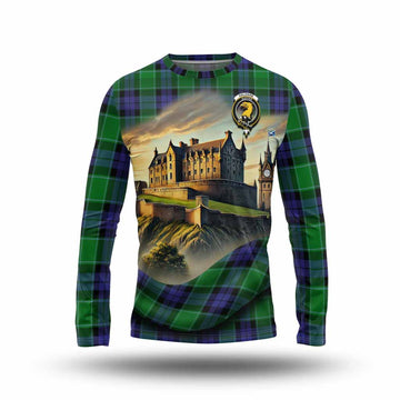 Haldane Tartan Family Crest Long Sleeve T-Shirt with Scottish Ancient Castle Style Unisex - Tartan Vibes Clothing