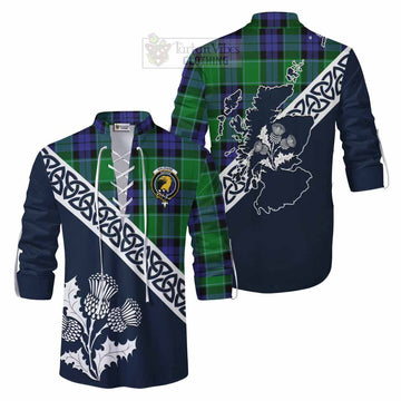 Haldane Tartan Ghillie Kilt Shirt Featuring Thistle and Scotland Map Men - Tartan Vibes Clothing