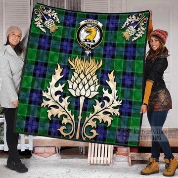 Tartan Vibes Clothing Haldane Tartan Quilt with Family Crest and Golden Thistle Style
