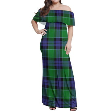 Haldane Tartan Off Shoulder Long Dress Women's Dress - Tartan Vibes Clothing