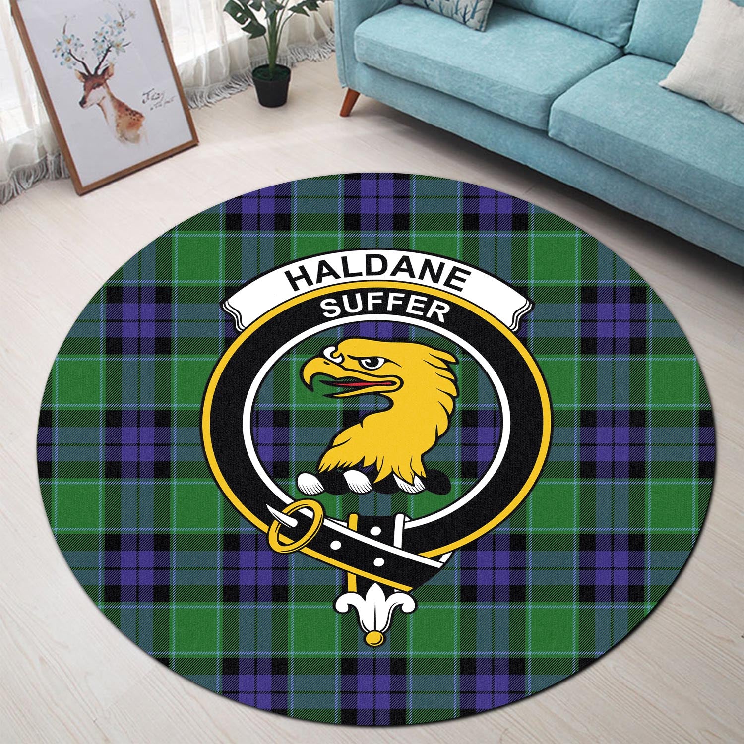 Haldane Tartan Round Rug with Family Crest - Tartan Vibes Clothing