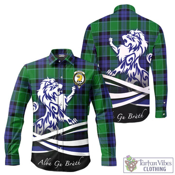 Haldane Tartan Long Sleeve Button Up Shirt with Alba Gu Brath Regal Lion Emblem - Tartan Vibes Clothing