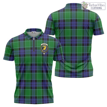 Haldane Tartan Zipper Polo Shirt with Family Crest - Tartan Vibes Clothing