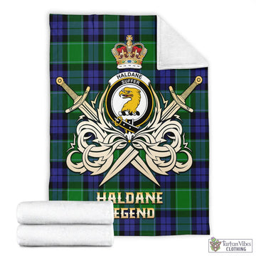 Haldane Tartan Blanket with Clan Crest and the Golden Sword of Courageous Legacy