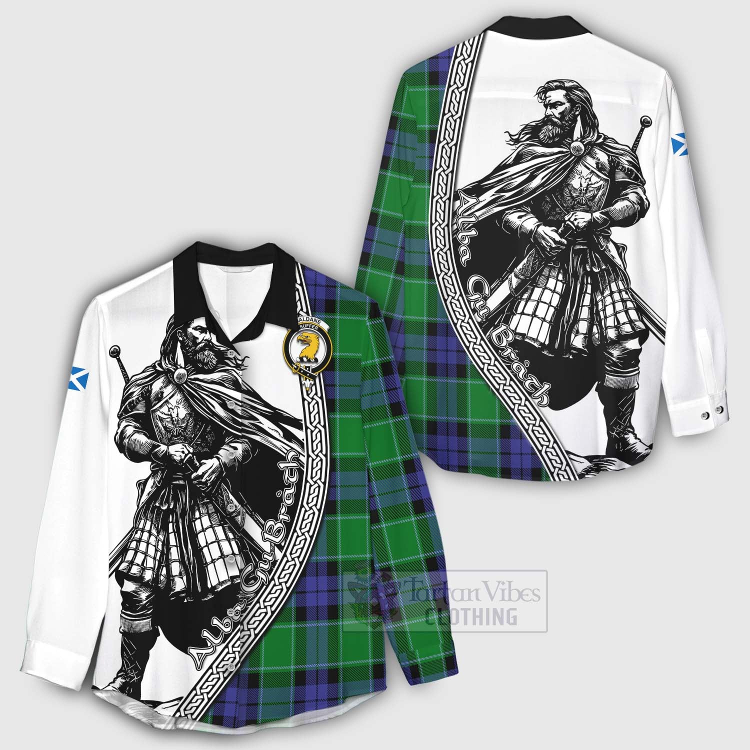 Haldane Tartan Clan Crest Women's Casual Shirt with Highlander Warrior Celtic Style - Tartan Vibes Clothing