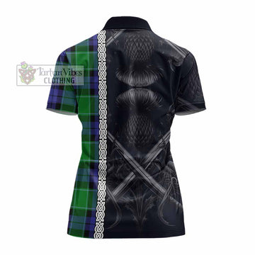 Haldane Tartan Women's Polo Shirt with Family Crest Cross Sword Thistle Celtic Vibes - Tartan Vibes Clothing