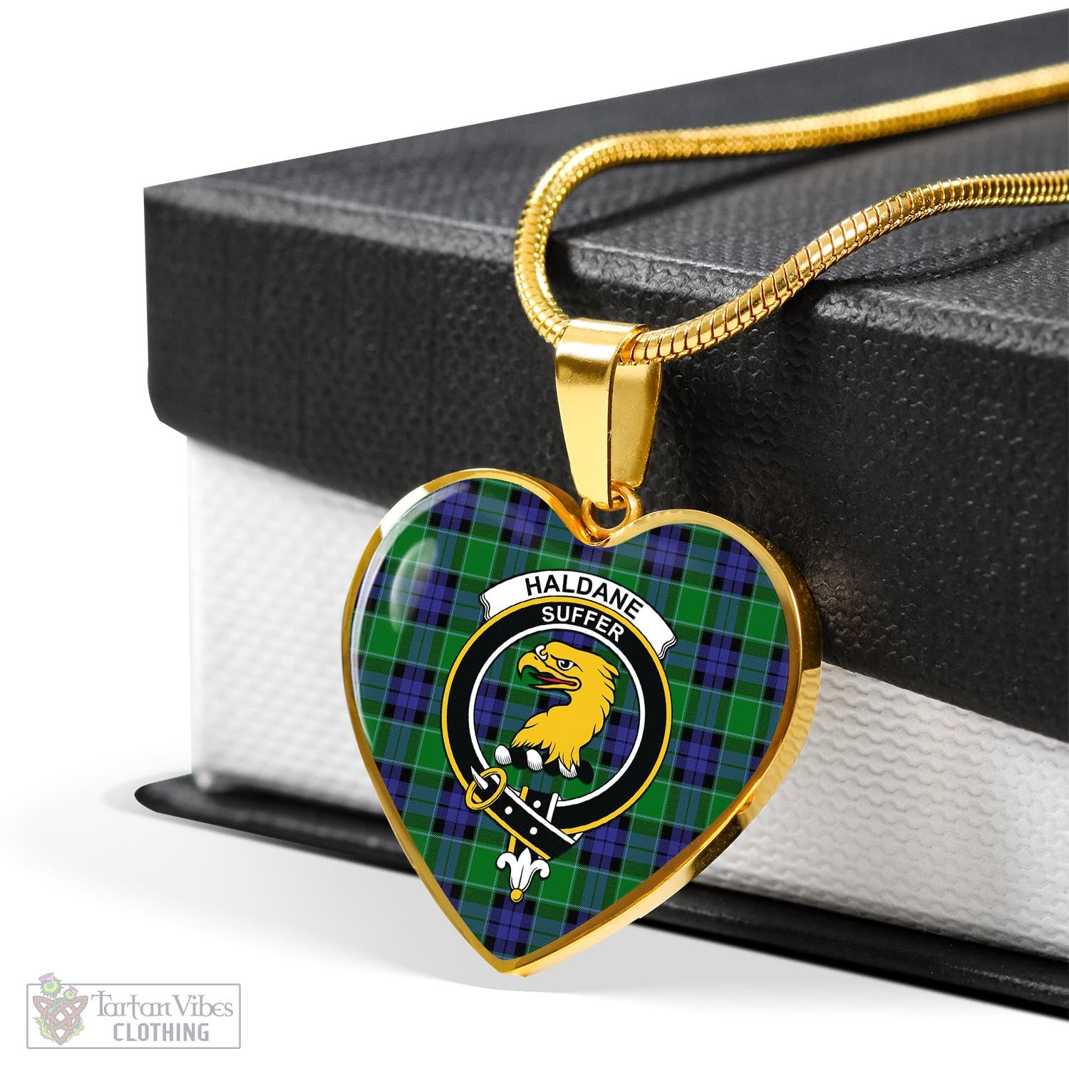 Haldane Tartan Heart Necklace with Family Crest - Tartan Vibes Clothing