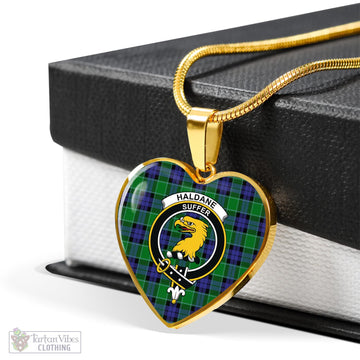 Haldane Tartan Heart Necklace with Family Crest - Tartan Vibes Clothing