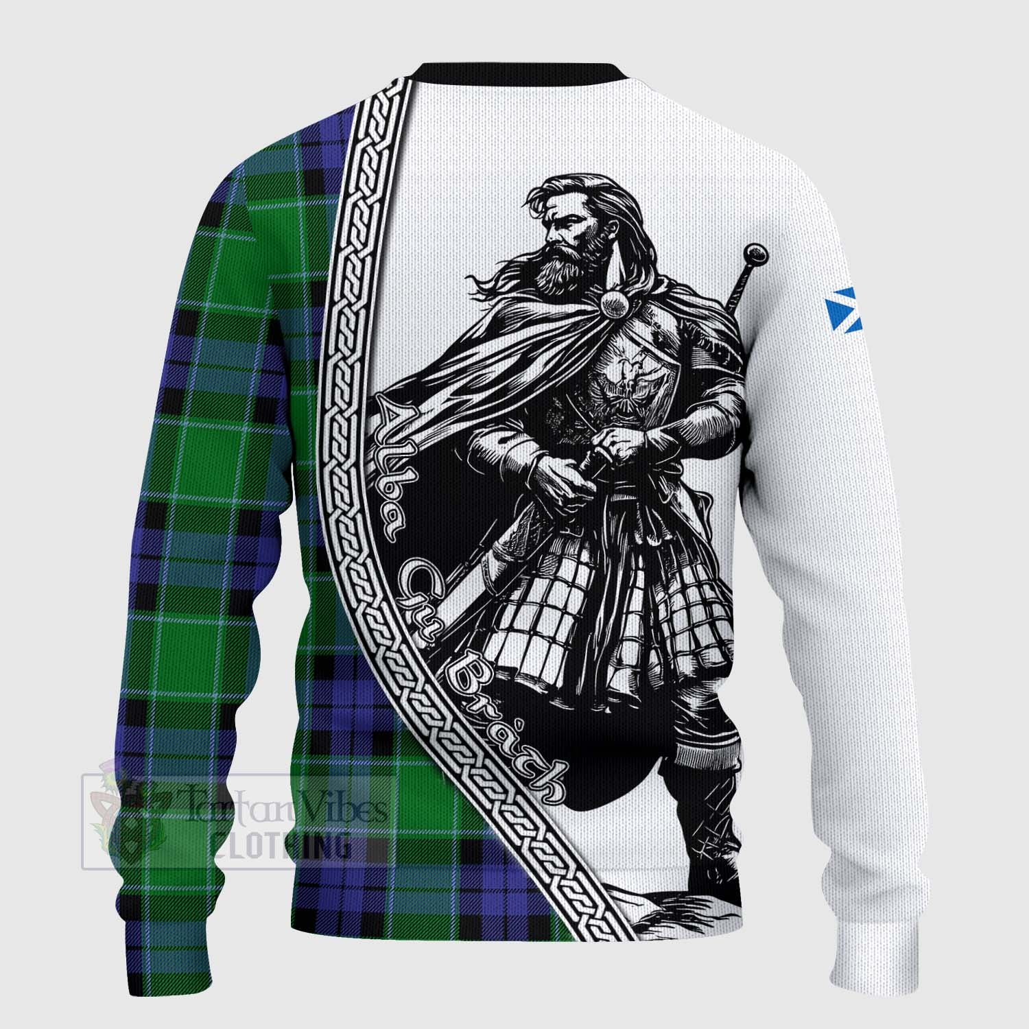 Haldane Tartan Clan Crest Knitted Sweater with Highlander Warrior Celtic Style - Tartan Vibes Clothing