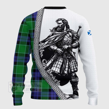 Haldane Tartan Clan Crest Knitted Sweater with Highlander Warrior Celtic Style - Tartan Vibes Clothing
