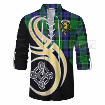 Haldane Tartan Ghillie Kilt Shirt with Family Crest and Celtic Symbol Style - Tartan Vibes Clothing