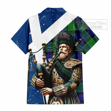 Haldane Tartan Hawaiian Shirt with Family Crest Scottish Bagpiper Vibes - Tartan Vibes Clothing