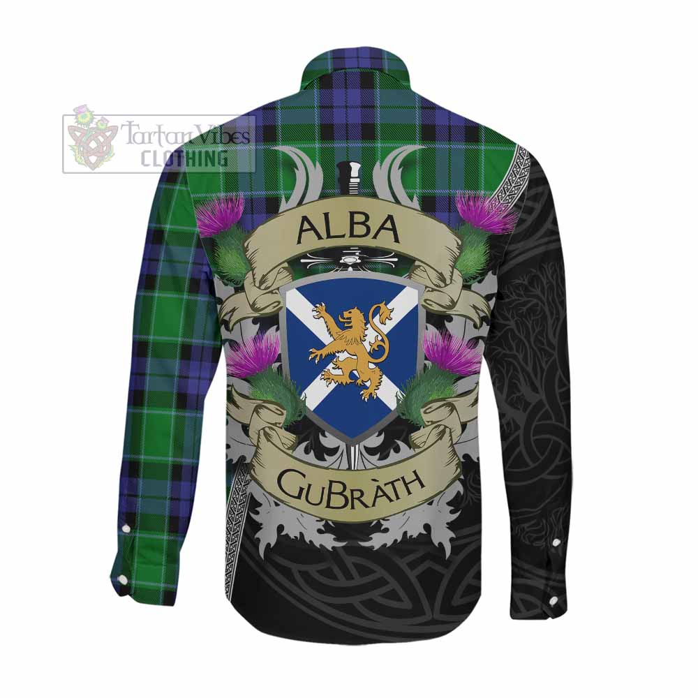 Haldane Tartan Family Crest Long Sleeve Button Shirt Lion Rampant Royal Thistle Shield Celtic Inspired Men's Shirt - Tartan Vibes Clothing