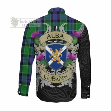 Haldane Tartan Family Crest Long Sleeve Button Shirt Lion Rampant Royal Thistle Shield Celtic Inspired Men's Shirt - Tartan Vibes Clothing