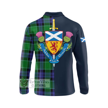 Haldane Tartan Long Sleeve Polo Shirt Alba with Scottish Lion Royal Arm Half Style - Tartan Vibes Clothing