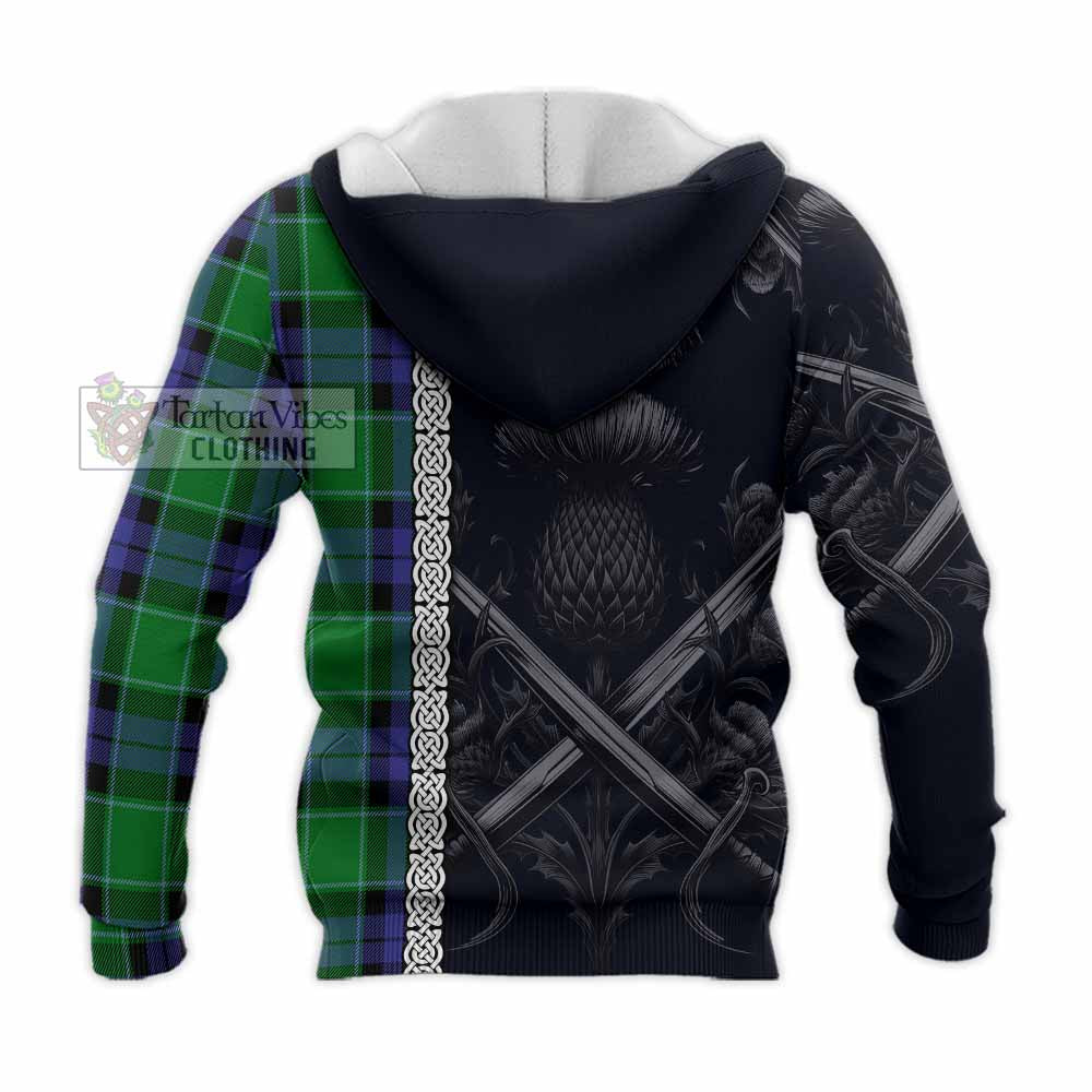 Haldane Tartan Knitted Hoodie with Family Crest Cross Sword Thistle Celtic Vibes - Tartan Vibes Clothing