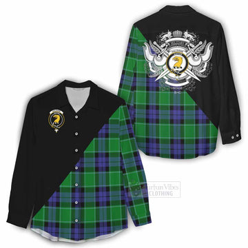 Haldane Tartan Women's Casual Shirt with Family Crest and Military Logo Style - Tartan Vibes Clothing