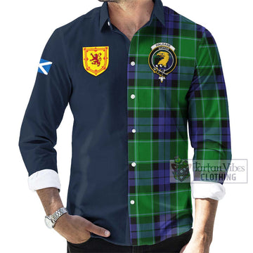 Tartan Vibes Clothing Haldane Tartan Long Sleeve Button Shirt with Scottish Lion Royal Arm Half Style