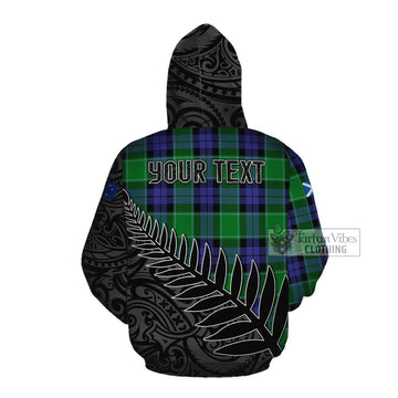 Tartan Vibes Clothing Haldane Crest Tartan Cotton Hoodie with New Zealand Silver Fern Half Style
