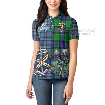 Haldane Tartan Women's Polo Shirt Happy St. Andrew's Day Half Tartan Style - Tartan Vibes Clothing