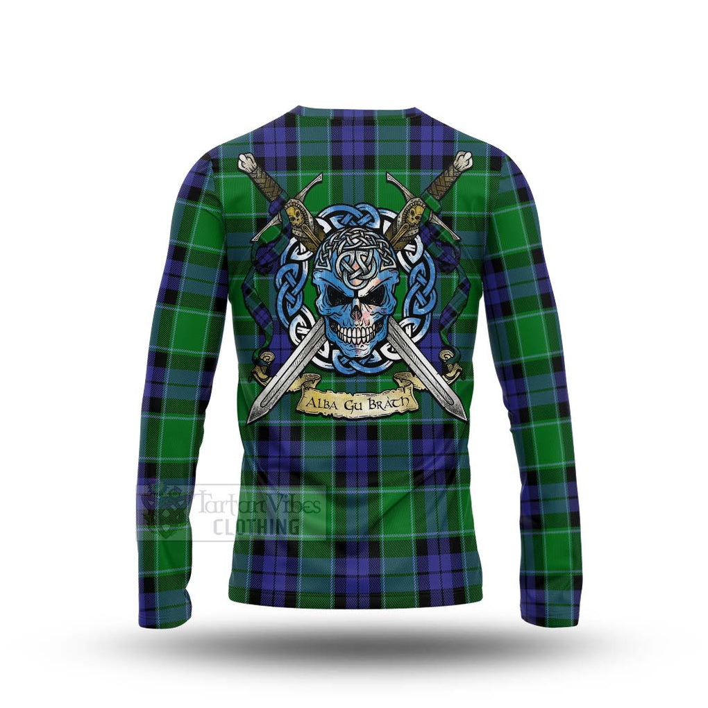 Haldane Tartan Long Sleeve T-Shirt with Family Crest Celtic Skull Style - Tartan Vibes Clothing