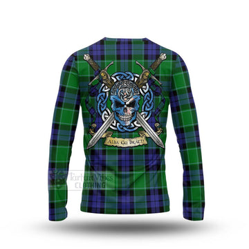 Haldane Tartan Long Sleeve T-Shirt with Family Crest Celtic Skull Style - Tartan Vibes Clothing