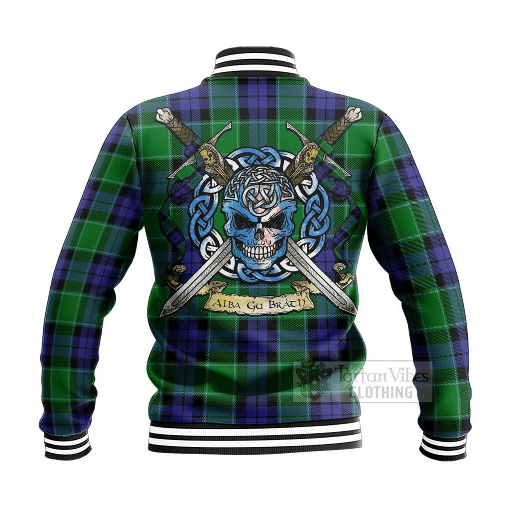 Haldane Tartan Baseball Jacket with Family Crest Celtic Skull Style - Tartan Vibes Clothing