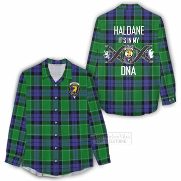 Haldane Tartan Women's Casual Shirt with Family Crest DNA In Me Style - Tartan Vibes Clothing
