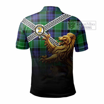 Haldane Crest Tartan Polo Shirt with Golden Lion Emblem Celtic Style - Tartan Vibes Clothing