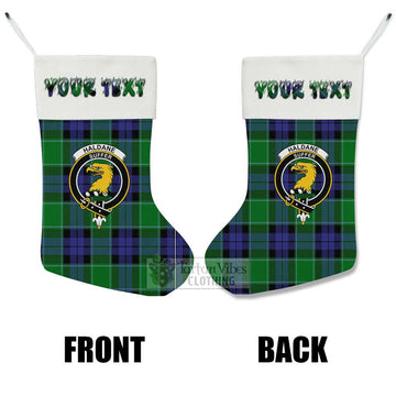 Haldane Tartan Family Crest Christmas Stocking with Personalized Text - Tartan Vibes Clothing