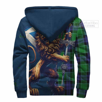 Haldane Tartan Family Crest Sherpa Hoodie with Scottish Majestic Lion - Tartan Vibes Clothing
