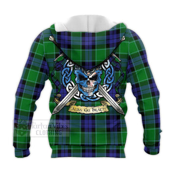 Haldane Tartan Knitted Hoodie with Family Crest Celtic Skull Style - Tartan Vibes Clothing